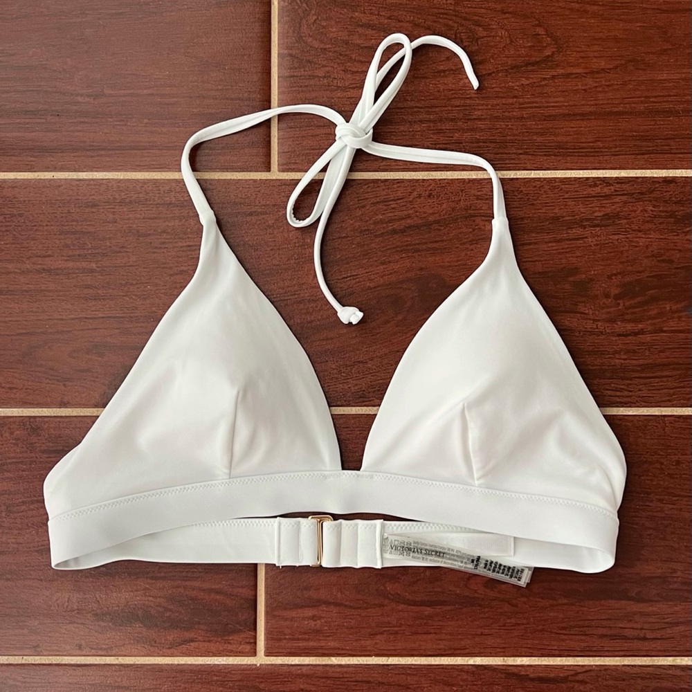 New Victorias Secret White Triangle Padded Halter Push-up Bikini Top M Swim New